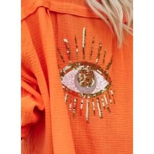 NEW LOOWIE oversized evil eye cotton gauze button shirt in orange